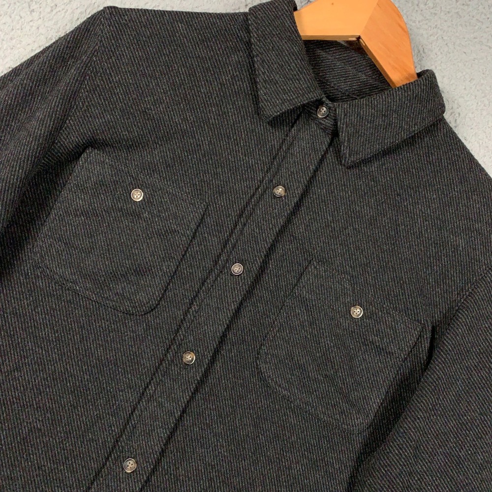Faherty Legend Sweater Shirt Women Large Black Heathered Twill Knit Button Up L